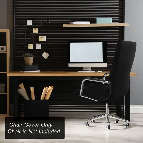 Stretch Jacquard Office Cover Swivel Chair Protector Large Black - Picture 3 of 6